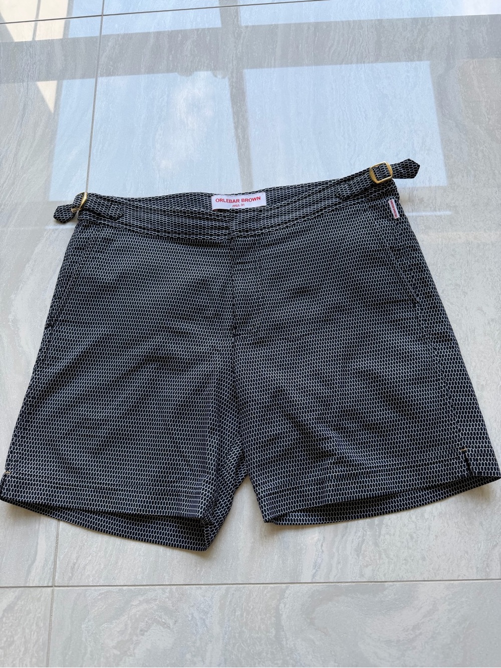 Orlebar Brown Black Micro-Pattern Flat Front Shorts